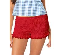 SANSIWU Women Y2K Lace Bloomers Layered Ruffle Cute Lolita Casual Elastic Waist Front Bow Cute Micro Bottom Shorts (E-Red, L)