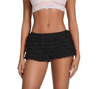 SANSIWU Women Y2K Lace Bloomers Layered Ruffle Cute Lolita Casual Elastic Waist Front Bow Cute Micro Bottom Shorts (C-Black, S)