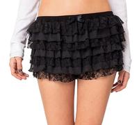 SANSIWU Women Y2K Lace Bloomers Layered Ruffle Cute Lolita Casual Elastic Waist Front Bow Cute Micro Bottom Shorts (A-Black, S)