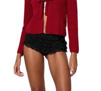 SANSIWU Women Y2k Lace Bloomers Shorts Sexy Layered Ruffles Lolita Shirred Mini Shorts Smocked Ruched Frill Micro Bloomers Lounge Clubwear (J-01, XL)