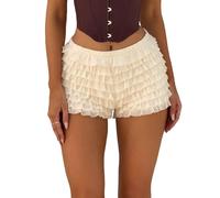 SANSIWU Women Y2k Lace Bloomers Shorts Sexy Layered Ruffles Lolita Shirred Mini Shorts Smocked Ruched Frill Micro Bloomers Lounge Clubwear (C-01, S)
