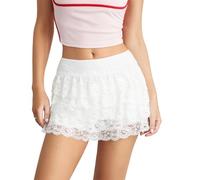 SANSIWU Women Y2k Lace Bloomers Shorts Sexy Layered Ruffles Lolita Shirred Mini Shorts Smocked Ruched Frill Micro Bloomers Lounge Clubwear (R-01, M)