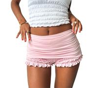 SANSIWU Women Y2k Lace Bloomers Shorts Sexy Layered Ruffles Lolita Shirred Mini Shorts Smocked Ruched Frill Micro Bloomers Lounge Clubwear (E-01, S)