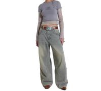 SANSIWU Women Y2K Low Waist Baggy Jeans Wide Leg Denim Jeans traight Casual Trousers Classic Gothic Baggy Denim Straight Pants (Light Blue, XL)