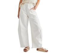 SANSIWU Women's Baggy Vintage Boyfriend Jeans Wide Leg Mid Rise Barrel Cropped Raw Hem Denim Ankle Pants (A-White, XL)