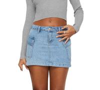SANSIWU Womens Cargo Denim Skirts Y2k Vintage Mid Rise Solid Color Mini Jean Skirts with Pockets Short Punk Skirt Streetwear Clubwear (A-03, M)