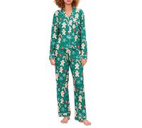 SANSIWU Women's Christmas Pajama Set, Gingerbread Man Print Lapel Neck Long Sleeve Tops+Elastic Waist Pants 2 Piece Lounge Outfit (D-02, XL)
