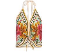 SANSIWU Womens Colorful Floral Graffiti Halter Top Deep V Neck Backless Flowy Summer Cami Going Out T-Shirt Y2k Tie Tank Crop Tops (Red, M)