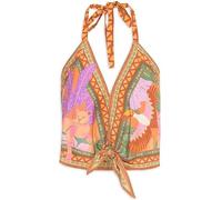 SANSIWU Womens Colorful Floral Graffiti Halter Top Deep V Neck Backless Flowy Summer Cami Going Out T-Shirt Y2k Tie Tank Crop Tops (Orange, M)