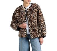 SANSIWU Women's Cropped Puffer Quilted Jacket Cardigan Lightweight Vintage Boho Print Patchwork Padded Puffer Coat Winter (Brown leopard print, L)