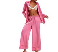SANSIWU Women's Fall Loungewear Set Stripe Print Long Sleeve Lapel Button Tops+Long Pants 2 Pieces Sleepwear Loungewear Outfits (A-04, M)