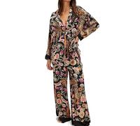 SANSIWU Women's Fall Loungewear Set Stripe Print Long Sleeve Lapel Button Tops+Long Pants 2 Pieces Sleepwear Loungewear Outfits (A-05, M)