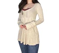 SANSIWU Women's Half Buttons Flowy Hem Sweater Long Sleeve Square Neck Knitwear Tops Spring Fall Solid Color Knitted Tunic Blouse (A-White, M)