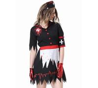 SANSIWU Women's Halloween Bloody Nurse Costume Scary Zombie Nurse Costume Creepy Caregiver Cosplay Outfit (A-Black, M)