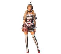 SANSIWU Womens Halloween Clown Costume Circus Red Black Jester Scary Accessories (A-Black 5Pcs, M)