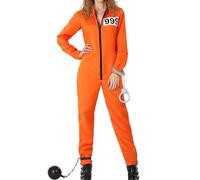 SANSIWU Women's Halloween Cosplay Prison Costume Letter Print Long Sleeve Button Orange Jail Criminal Jumpsuit for Adults (B-Black, M)