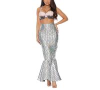 SANSIWU Women's Halloween Mermaid Skirt High Waist Package Hip Fishtail Costumes Fish Scale Print Role Playing Holiday Sequin Outfits