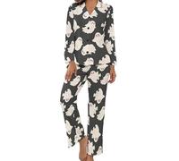 SANSIWU Women's Halloween Pajama Set,Pumpkin Ghost Print Lapel Neck Button Closure Tops+long Pants with Pockets Sleepwear Loungewear (H-01, M)
