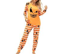 SANSIWU Women's Halloween Pajamas Set Ghost Pumpkin Print Long Sleeve Round Neck Tops+Elastic Waist Long Pants Loungewear (Black, S)