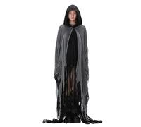 SANSIWU Women's Halloween Ripped Witch Cloak Adults Terrifying Reaper Ghost Cape Medieval Renaissance Scream Grim Cosplay Outfits (A-Black, One Size)
