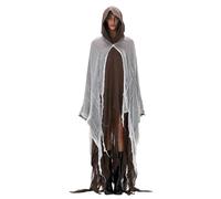 SANSIWU Women's Halloween Ripped Witch Cloak Adults Terrifying Reaper Ghost Cape Medieval Renaissance Scream Grim Cosplay Outfits (A-Khaki, One Size)
