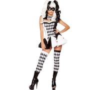 SANSIWU Women's Jester Costume, Creepy Clown Dress, Circus Freakshow Scary Killer Clown Cosplay, C-Black, M