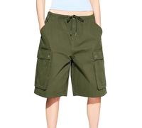 SANSIWU Women's Knee Length Baggy Cargo Shorts Y2k Drawstring Multi-Pocket Loose Fit Bermuda Shorts Fashion Denim Shorts Summer Jorts (Army Green, M)