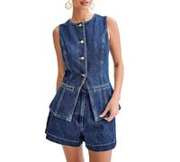 SANSIWU Women's Long Denim Waistcoat Sleeveless Button Down Slim Fit Versatile Vest Tops Back Slit Oversized Lightweight Jean Jacket (Blue, M)