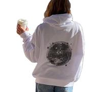 SANSIWU Women's Loose Hoodies Number/Disco Ball Pattern Drawstring Hooded Long Sleeve Sweatshirts Pullovers Fall Winter Casual Tops (Army Green, S)