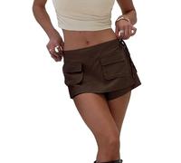 SANSIWU Womens Mini Cargo Skirts Y2k Denim Skirt with Pockets Low Waist Button Jean Skirts Vintage Short Bodycon Skirts with Pockets (Coffee, M)
