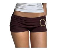 SANSIWU Womens O Ring Ruched Micro Shorts Vintage Low Waist Slim Fit Booty Shorts 00s Going Out Bottoms Streetwear (Coffee, M)
