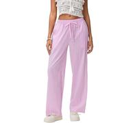 SANSIWU Womens Pajama Bottoms Striped Baggy Pants Drawstring High Waist Lightweight Wide Leg Multiple Pockets Trousers Lounge Pants (Apricot A, S)