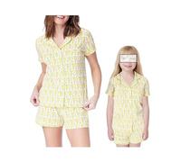 SANSIWU Womens Pajamas Set Cute Lovely Monkey Print Short Sleeve Button Down Tops Shorts Doop Y2k Mommy and Me Matching Pjs (Women, L, Yellow)