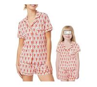 SANSIWU Womens Pajamas Set Cute Lovely Monkey Print Short Sleeve Button Down Tops Shorts Doop Y2k Mommy and Me Matching Pjs (Little Girls, 8 Years, Watermelon Red)