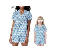 SANSIWU Womens Pajamas Set Cute Lovely Monkey Print Short Sleeve Button Down Tops Shorts Doop Y2k Mommy and Me Matching Pjs (Little Girls, 8 Years, Blue)
