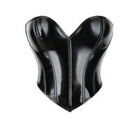 SANSIWU Women's Sexy Leather Corset Tops Back Lacing Up Bustier Fish Boned Tank Tops Solid Color V Neck Slim Fit Crop Oufit (A-Black, L)