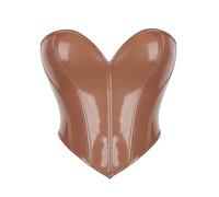 SANSIWU Women's Sexy Leather Corset Tops Back Lacing Up Bustier Fish Boned Tank Tops Solid Color V Neck Slim Fit Crop Oufit (A-Coffee, M)