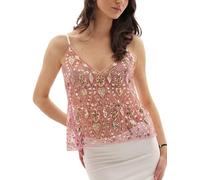 SANSIWU Women's Sexy Sequin Cami Tops Sleeveless Spaghetti Strap V-Neck Sheer Camisole Shiny Party Club Cami Tank Tops (A-Mixed Color, L)