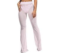 SANSIWU Women's Sheer Mesh Ruffle Pants Swimsuit Bikini Bottom Cover up Party Club Elastic High Waist Wide Leg Beach Pants (C-White, S)