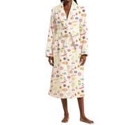 SANSIWU Women's Soft Fleece Long Robe - Floral Fruit Print Plush Shawl Collar Warm Lounge Robe - Pjs Party Kimono (E-White, S)