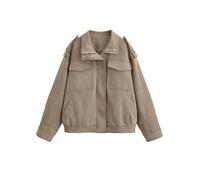 SANSIWU Women's Trendy Faux Suede Bomber Jacket Lapel Zip Up Motorcycle Cargo Jacket Y2K Fall Winter Outerwear Coats with Pockets (A-Khaki, S)
