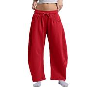 SANSIWU Women's Y2K Baggy Cargo Sweatpants Casual Loose Wide Leg Barrel Cropped Ankle Pants Oversized Joggers Sweatpants (Red, M)