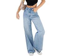SANSIWU Womens Y2K Baggy High Waist Straight Wide Leg Ripped Jeans ButterflySolid Color Wide Leg Casual Streetwear Denim Pants (C-Dark Blue, Medium)