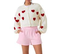 SANSIWU Womens Y2K Cardigan Sweaters Long Sleeve Open Front Cropped 3D Heart Knit Cardigan Aesthetic 90s Shrug Back to College Outfits (D-Red, S)