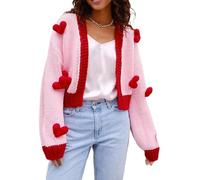 SANSIWU Womens Y2K Cardigan Sweaters Long Sleeve Open Front Cropped 3D Heart Knit Cardigan Aesthetic 90s Shrug Back to College Outfits (B-Pink2, M)