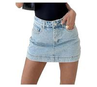 SANSIWU Womens Y2K Cargo Skirts Low Waist Button Short Skirt Bodycon Denim Casual Mini Skirt with Pocket (C-Light Blue, L)