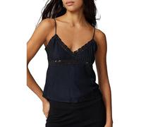 SANSIWU Women's Y2K Lace V Neck Camis Spaghetti Straps Sleeveless Tank Cropped Tops Cute Fairy Lace Trim Camisole (G-Black, XL)