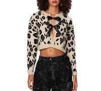 SANSIWU Women's Y2k Leopard Print Sweater Cardigan Bow Tie Front Cheetah Crop Cardigan Long Sleeve Knit Sweater Coat Outwear (A-Ivory, M)
