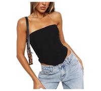 SANSIWU Womens Y2K Tie up Corset Tube Tops Sexy Strapless Backless Top Going Out Irregular Hem Shapewear Bustier (Black, M)