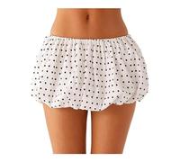 SANSIWU Y2k Bubble Mini Skirt for Women Pleated Ruffle Skirts Polka Dot Low Waist Puffy Flared Balloon A Line Short Skort (White, L)
